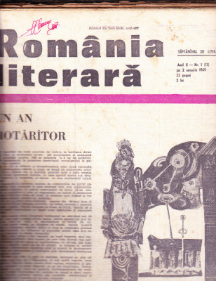 REVISTA -ROMANIA LITERARA ANUL 2 NR 1 DIN 2 IANUARIE 1969 DE LA NR 1 LA 45 foto