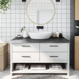 vidaXL Blat de baie, gri &icirc;nchis, 100x50x(2-6) cm, lemn masiv tratat