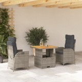 VidaXL Set mobilier de grădină cu perne, 3 piese, gri, poliratan