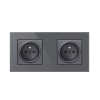 Priza Dubla Techstar Crystal TS2, Sticla Securizata, Gri Metalic, 16A, 250V, Incastrata, Protectie Suprasarcina, Perete