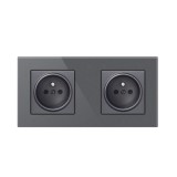 Priza Techstar&reg; Crystal TS2, Dubla, Sticla Securizata, Culoare Gri Metal, 16A, 2