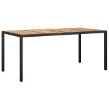 Masa gradina, negru, 190x90x75 cm, poliratan si lemn de acacia