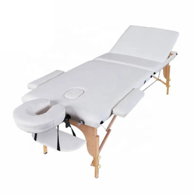 Pat pentru masaj, portabil, inaltime 62-89 cm, piele ecologica, alb foto