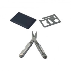 Kit supravietuire, 3 in 1, card multifunctional, husa, foarfeca multifunctionala, gri