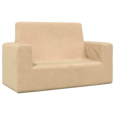 vidaXL Canapea pentru copii cu 2 locuri, crem, pluș moale 4104799