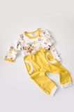 Cumpara ieftin Set bluzita cu maneca lunga si pantaloni lungi, 100% bumbac organic, BabyCosy, Galben (Marime: 9-12 luni)