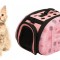 Geanta transport caine/pisica L, ventilata, picioare sustinere, 700 g, 35 x 22 x 20cm, roz