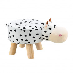 Scaun taburet pentru copii Pingo, model Vaca, 45 x 28 x 48 cm, 150 Kg, lemn/flanel, alb/negru foto