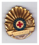Insigna Evidentiat Crucea rosie a RSR, versiunea mare, plastifiata, stare foarte buna, Romania de la 1950