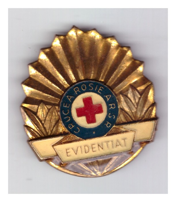 Insigna Evidentiat Crucea rosie a RSR, versiunea mare, plastifiata, stare foarte buna