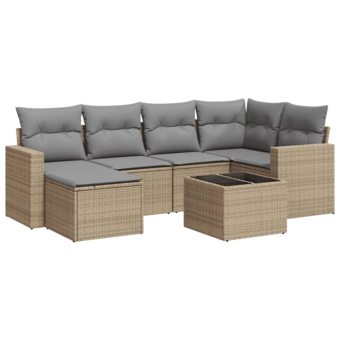 Set canapele de gradina, 7 piese, cu perne, bej, poliratan
