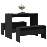 vidaXL Set masă și bănci de bucătărie, 3 piese, negru, lemn prelucrat