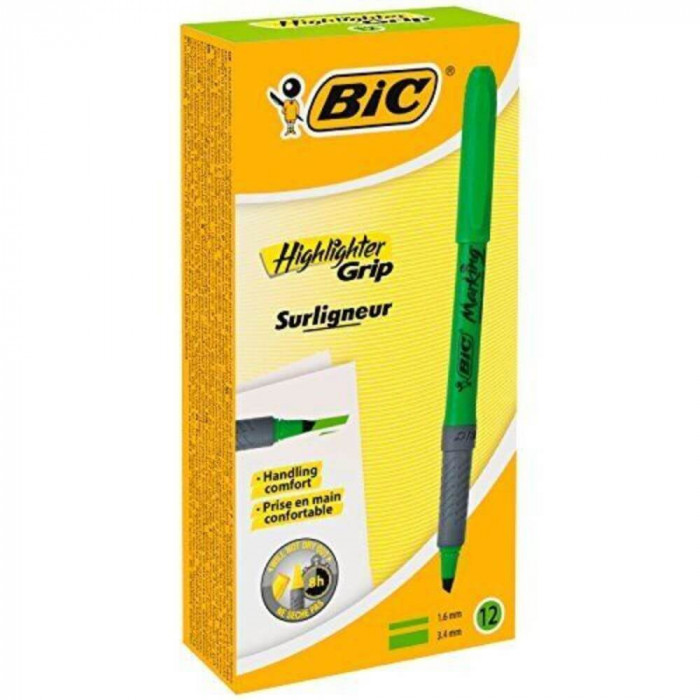 Set 12 Evidentiatoare Bic Brite Liner Grip, Verzi, Evidentiator Bic, Evidentiator Brite Liner, Markere Bic, Highlighter Bic ,texmarker Bic, Evidentiat