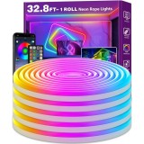 Cumpara ieftin Banda neon LED flexibila NUERPO, 10m, control prin aplicatie si telecomanda, sincronizare cu muzica, moduri multiple, IP65, Plastic, lumina RGB multic
