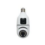 Camera de supraveghere smart 2MP tip bec E27, 2 obiective 1080P FHD, WIFI 2.4G cu senzor de miscare PTZ, night vision si aplicatie V380 Pro