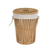 Coș Rufe Mic Cu Capac Efect Sfoară Poliester / Bumbac 25X32 Cm &ndash; Greige | Organizatoare Baie