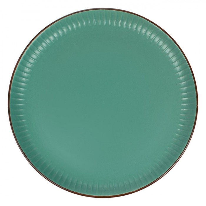 Farfurie Ceramică, Petrol, 26 cm, Model Reliefat, Margine Maro