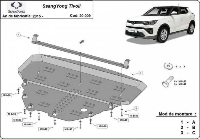 Scut motor metalic Ssangyong Tivoli 2015-prezent