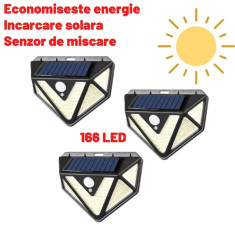 Set 3 x Lampa solara 166 LED cu panou solar si senzor de miscare