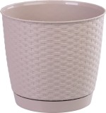 Ghiveci rotund RATOLLA Round 250 mocca, cu farfurie, textura ratan