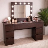 Masa de toaleta/machiaj, Antonia, wenge, cu oglinda si LED-uri, 155x42x135 cm