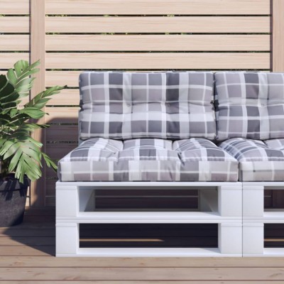 vidaXL Pernă de paleți, gri carouri, 70x40x12 cm, material textil foto