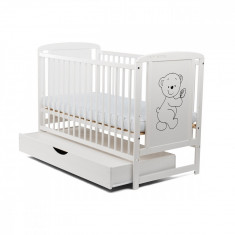 Patut din lemn Timmi Babyneeds 120x60 cm cu sertar Alb