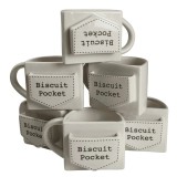 Set 6 cani cu buzunar pentru biscuit, 420 ml, Alb cu mesaj