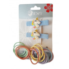 Set 16 elastice de par cu 2 agrafe cu Ponei, 5 cm, Albastru, 55BJ