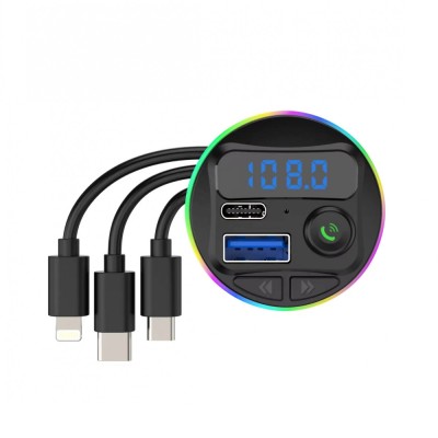 Incarcator auto cu mp3 player, flippy, port usb fast charge qc3.0 si type c, pd 20w, bluetooth, 3 mufe de incarcare, negru foto