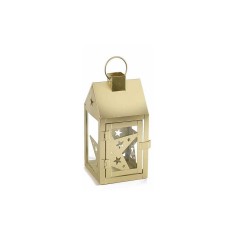 Felinar Craciun metal auriu sticla 10 x 10 x 21 H