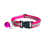 Zgarda reflectorizanta pentru caini si pisici, cu clopotel, reglabil 21-33 cm, roz, Oem