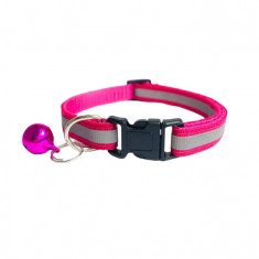 Zgarda reflectorizanta pentru caini si pisici, cu clopotel, reglabil 21-33 cm, roz