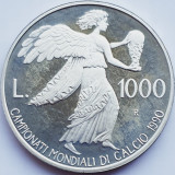 723 San Marino 1000 Lire 1990 World Cup, Italy km 247 proof argint, Europa