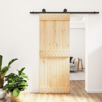 Ușă glisantă cu set de feronerie 80x210 cm, lemn masiv de pin foto