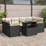 VidaXL Set mobilier grădină perne 6 piese negru poliratan/lemn acacia