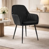 Cumpara ieftin Scaun stil fotoliu bucatarie/living, Artool, Lugo, catifea neagra, picioare metal negru, 57.5x56.5x86.5 cm