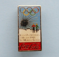 Insigna Pin Olimpica Coca Cola - JEUX OLYMPIQUES D&amp;#039;HIVER 1948 ST. MORITZ foto