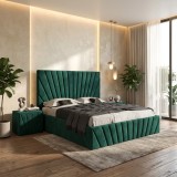 Pat Tapitat Leon Verde Catifea Premium Cu Noptiere Tapitate ✔Materiale de calitate