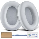 Set 2 bureti pentru casti Sony WH-CH720N, WH-CH710N, WH-CH700NCH700, Over-Ear - White Smoke - Spuma cu memorie - Piele ecologica