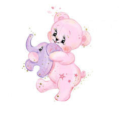 Sticker decorativ Ursulet cu Elefant, Roz, 80 cm, 1239-1ST