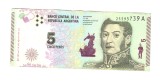Bancnota Argentina 5 pesos 2015, circulata, stare buna