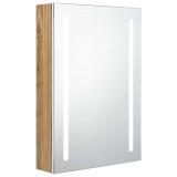 Cumpara ieftin Dulap de baie cu oglinda si LED, alb si stejar, 50x13x70 cm