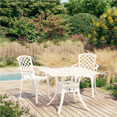 Set mobilier bistro, 3 piese, alb, aluminiu turnat foto
