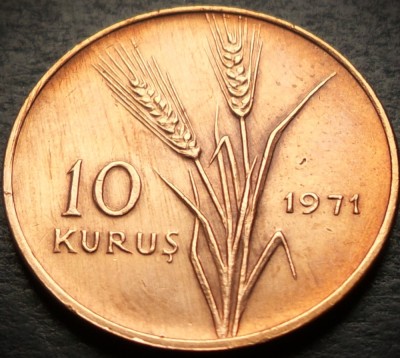 Moneda FAO 10 KURUS - TURCIA, anul 1971 * cod 4942 - UNC / ATATURK ! foto