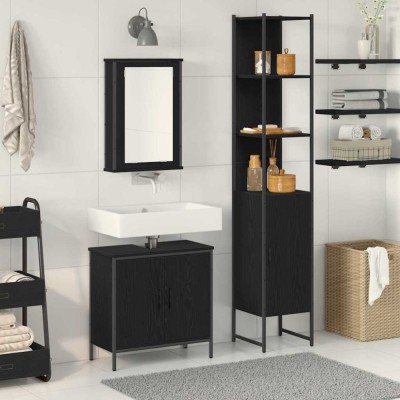 vidaXL Set de mobilier pentru baie 3 pcs Negru 33 x 33 x 185.5 cm 3334401 foto