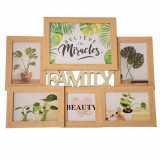 Cumpara ieftin Rama foto decorativa cu 6 poze, model Pufo Family, 49 x 36 cm, maro