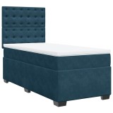 Cumpara ieftin Pat box spring cu saltea, albastru, 90x200 cm, catifea