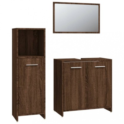 Set mobilier de baie, 3 piese, stejar maro, lemn prelucrat foto