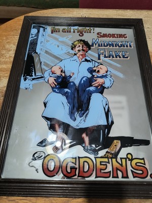 Reclama vintage pe oglinda bar/pub Smoking Midnight Flake OGDEN&amp;#039;S / CJP foto